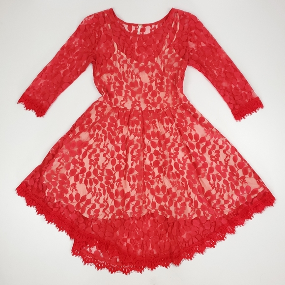 Free People Dresses & Skirts - Free people red lace overlay dress